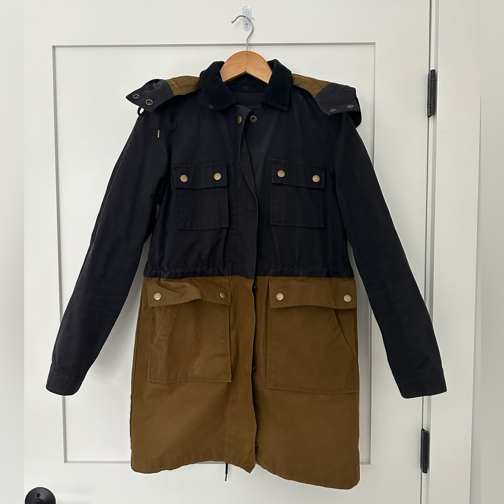 J.Crew Colorblock Wax-coated Jacket Navy & Tan | Size XXS